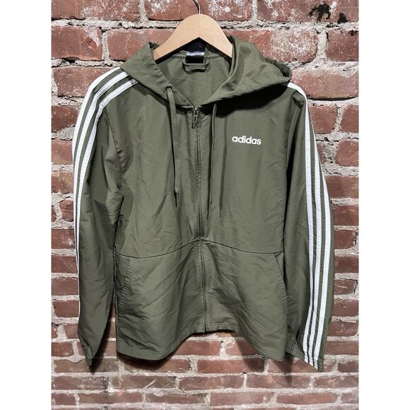 Windbreaker Jacket Adidas Green Trim Zip Up Women Size M Athletic Lightweight - Picture 1 of 6